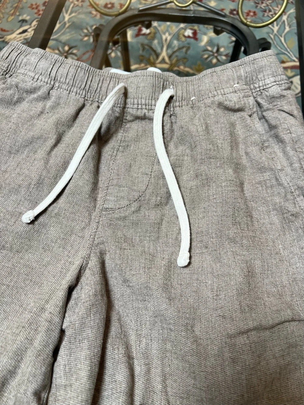 Hollister Light Taupe Drawstring Linen-Blend Shorts